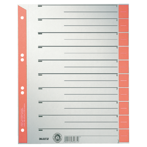 Intercalaires Leitz 1652 carton 230g A4 4 perforations rouge