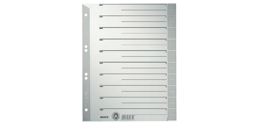 Intercalaires Leitz A4 carton 230g 6 perforations gris 100 pièces