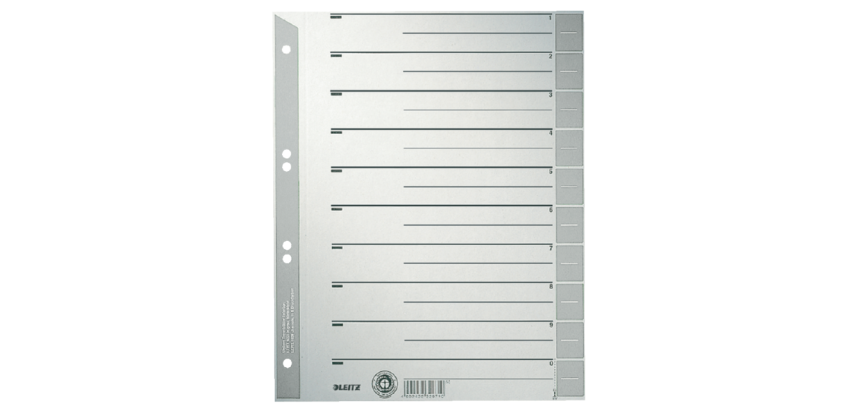 Intercalaires Leitz A4 carton 230g 6 perforations gris 100 pièces