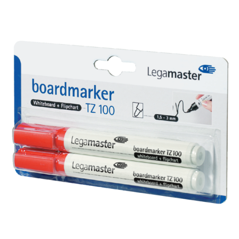 Viltstift Legamaster TZ 100 whiteboard rond 1.5-3mm rood blister à 2 stuks