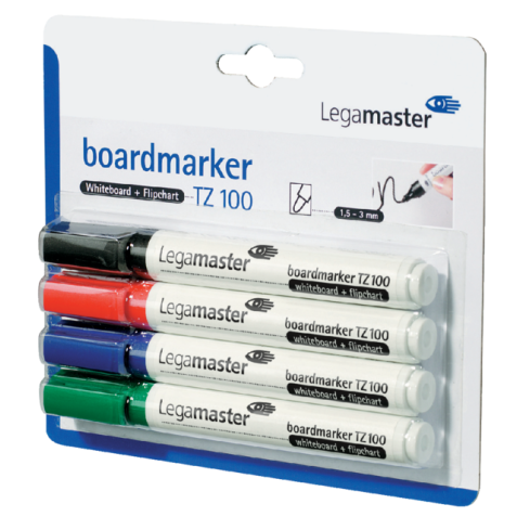 Marqueur tableau blanc Legamaster TZ100 ogive 1,5-3mm assorti blister 4 pièces