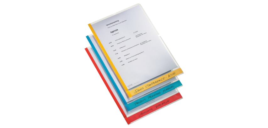 Insteekmap L-model Leitz premium A4 0.15mm PP gekleurde rand transparant 6 stuks