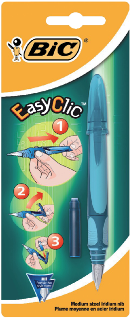 Stylo-plume bic easy clic cartouche chargement latéral grip