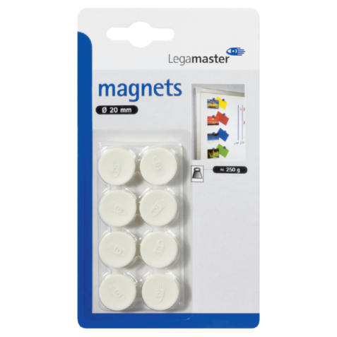 Magneet Legamaster 20mm 250gr wit 8 stuks