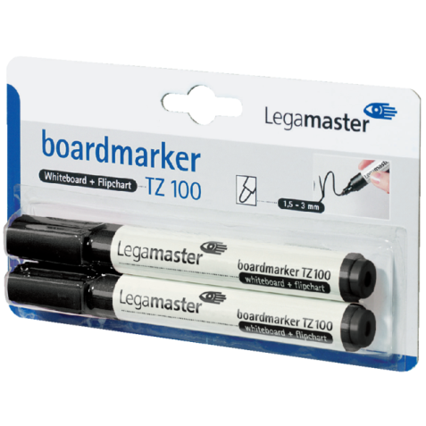 Viltstift Legamaster TZ 100 whiteboard rond 1.5-3mm zwart blister à 2 stuks