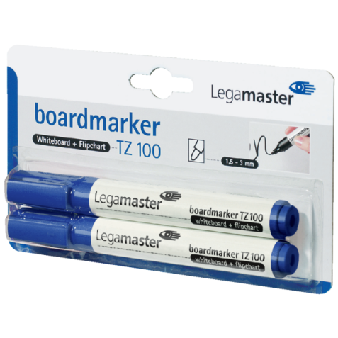 Viltstift Legamaster TZ 100 whiteboard rond 1.5-3mm blauw blister à 2 stuks