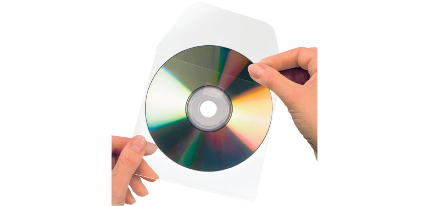 CD/DVD Sleeve Djois 127x127mm Transparent Adhesive Flap 10 Pieces