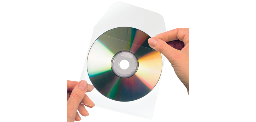 Housse CD/DVD Djois 127x127mm rabat autocollant transparent 10 pièces