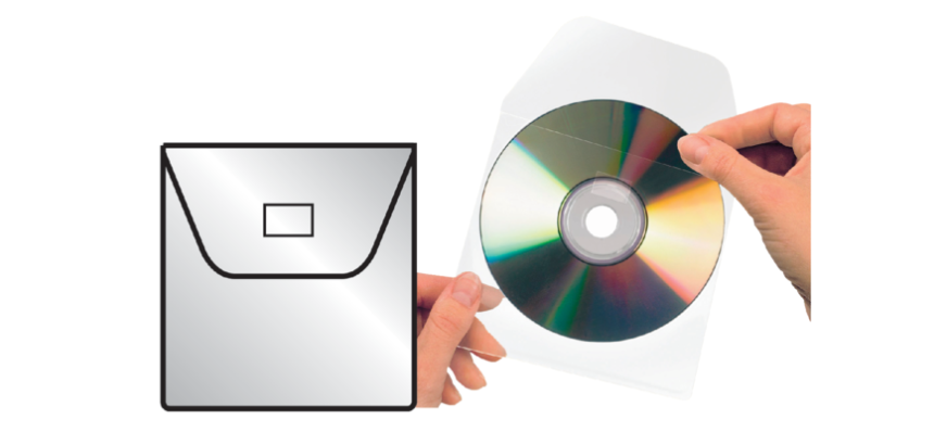 Housse CD/DVD Djois 127x127mm rabat transparent 25 pièces