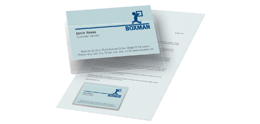 Etui cartes de visite Djois 95x60mm autocollant haut ouvert transparent 10 pièces