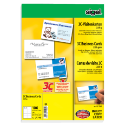 Cartes de visite Sigel 85x55mm 225g bords lisses blanc 100 pièces