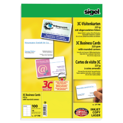 Cartes de visite Sigel 85x55mm uni 225g coins arrondis blanc 100 pièces