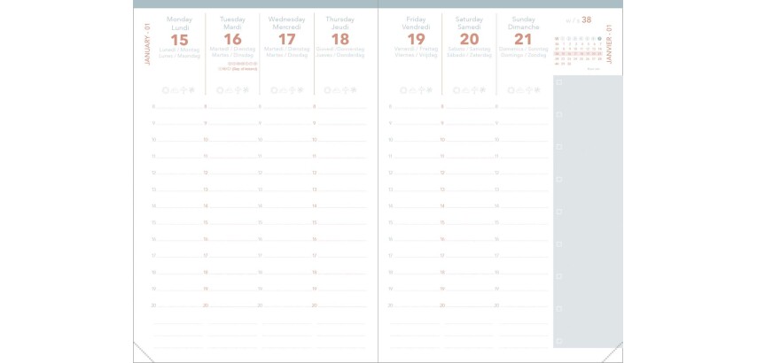 Quo Vadis - Recharge Agenda - 2027 - Affaires Color - Semainier Planning - Multilingue - 13 mois de décembre à décembre - 10x15 cm