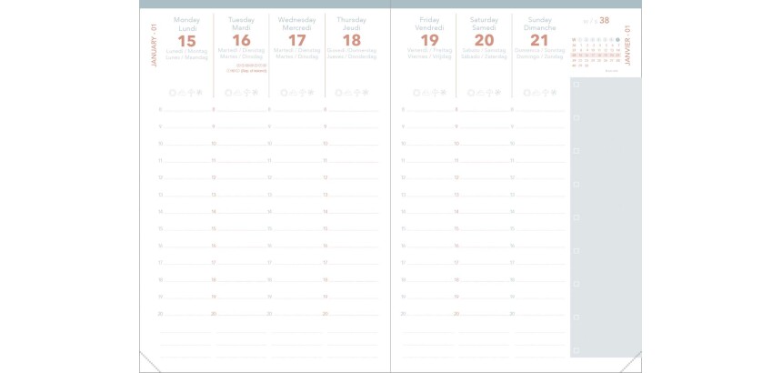 Quo Vadis - Recharge Agenda - 2027 - Affaires Color - Semainier Planning - Multilingue - 13 mois de décembre à décembre - 10x15 cm