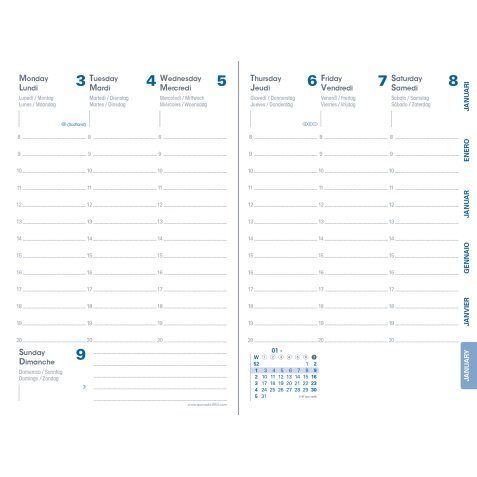 Agenda Semainier Randonnée Recyclé Quo Vadis Recharge - Multilingue - 13 mois de Déc/Déc - 9x12,5 cm