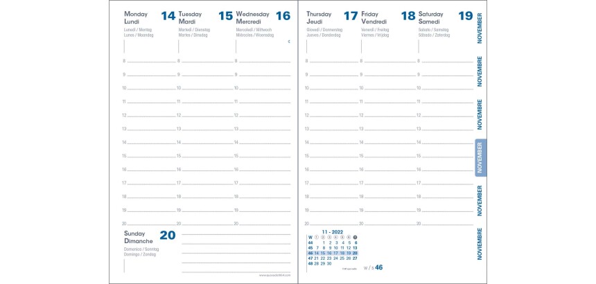 Quo Vadis - Recharge Agenda - 2027 - Affaires Recyclé - Semainier Planning - Multilingue - 12 mois de janvier à décembre - 10x15 cm recyclé
