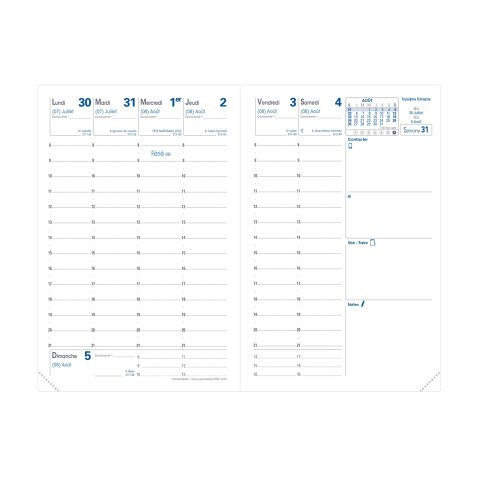 Agenda Semainier Universitaire Recharge Quo Vadis - Français - 13 mois de Août/Août - 10x15 cm