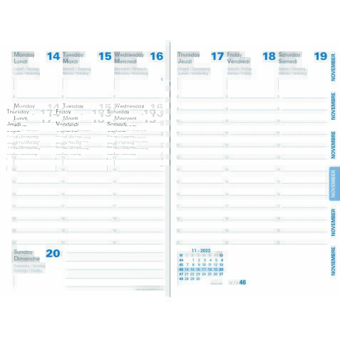 Quo Vadis - Recharge Agenda année scolaire - 2025-2026 - Universitaire Recyclé - Semainier Planning - Multilingue - 13 mois de août à août - 10x15 cm