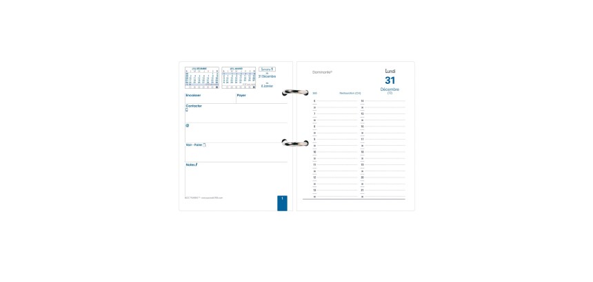 Agenda journalier Quo Vadis Recharge - Français - 12 mois de Janv/Déc - 11,5 x 14,5 cm