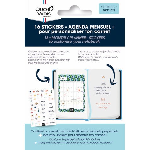 Stickers Agenda Quo Vadis - Multilingue - Perpétuel - 9x13 cm