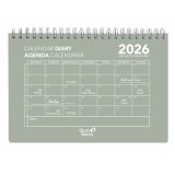 Quo Vadis - Agenda - Spiralé - 2026 - Calendar Diary 24 - Mensuel - Multilingue - Oslo Calendar - Vert - 12 mois de janv à déc. - 16x24 cm