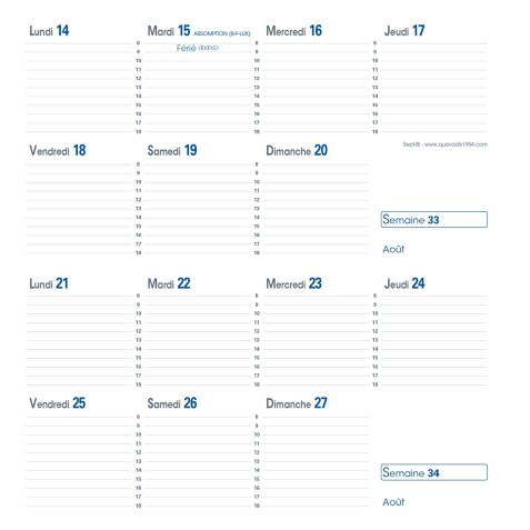 Quo Vadis - Recharge Agenda année scolaire - 2025-2026 - Sept-Bi - Quinzainier - Français - 12 mois de mi-août à mi-août - 8,8x17 cm