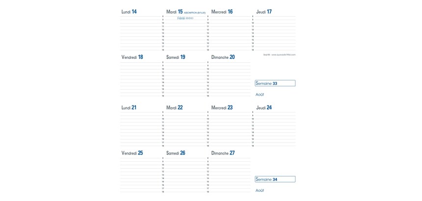 Quo Vadis - Recharge Agenda année scolaire - 2026-2027 - Sept-Bi - Quinzainier - Français - 12 mois de mi-août à mi-août - 8,8x17 cm