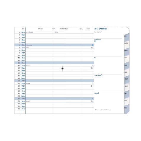 Quo Vadis - Recharge Agenda - 2026 - Plain - Mensuel - Français - 12 mois de janv à déc. - 10x15 cm