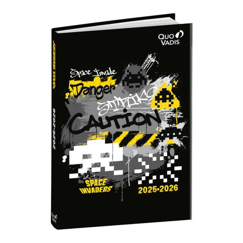 Quo Vadis - Agenda année scolaire - 2025-2026 - Eurotextagenda - Journalier - Multilingue - Space invaders - 12 mois de août à juillet - 12x17 cm - par 8