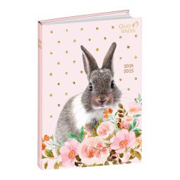 Agenda Journalier Eurotext Quo Vadis - Multilingue - Mes potes à pattes mignons - 12 mois de Août/Juillet - 12x17 cm  - Lapin Fleurs