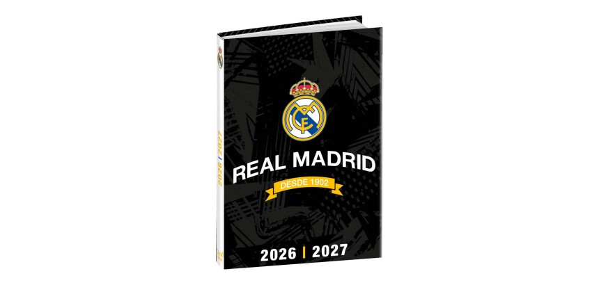 Quo Vadis - Agenda année scolaire - 2026-2027 - Eurotextagenda - Journalier - Multilingue - Real Madrid - Noir - 12 mois de août à juillet - 12x17 cm