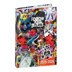 Quo Vadis - Agenda année scolaire - 2025-2026 - Eurotextagenda - Journalier - Multilingue - Graffiti - 12 mois de août à juillet - 12x17 cm - par 8