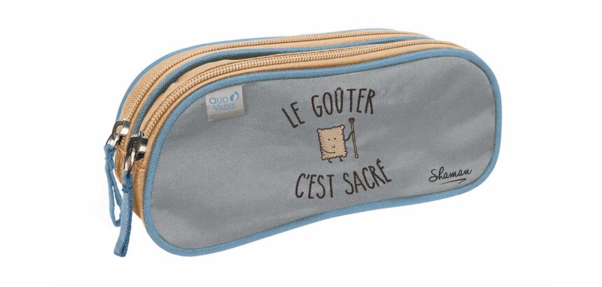 Quo Vadis - Trousse scolaire - Rectangle - Shaman - Gris - Toile (polyester) - 2 compartiment(s)