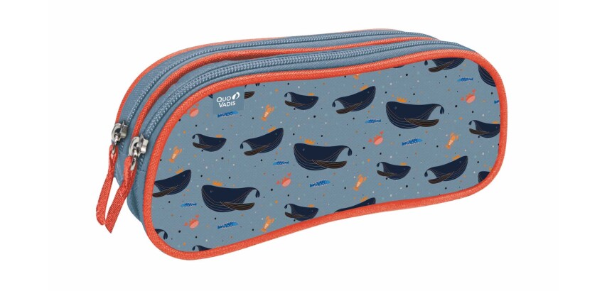 Quo Vadis - Trousse scolaire - Rectangle - Animascot - Baleine - Toile (polyester) - 2 compartiment(s)