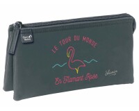Quo Vadis - Trousse scolaire - Rectangle - Shaman - Flamant - 22,5x11x6 cm Toile (polyester) - 3 compartiment(s)