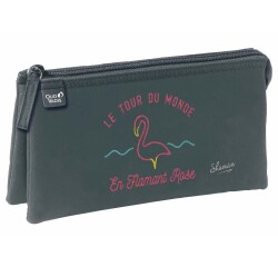 Quo Vadis - Trousse scolaire - Rectangle - Shaman - Flamant - 22,5x11x6 cm Toile (polyester) - 3 compartiment(s)