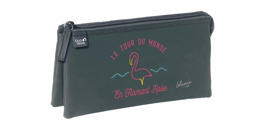 Quo Vadis - Trousse scolaire - Rectangle - Shaman - Flamant - 22,5x11x6 cm Toile (polyester) - 3 compartiment(s)