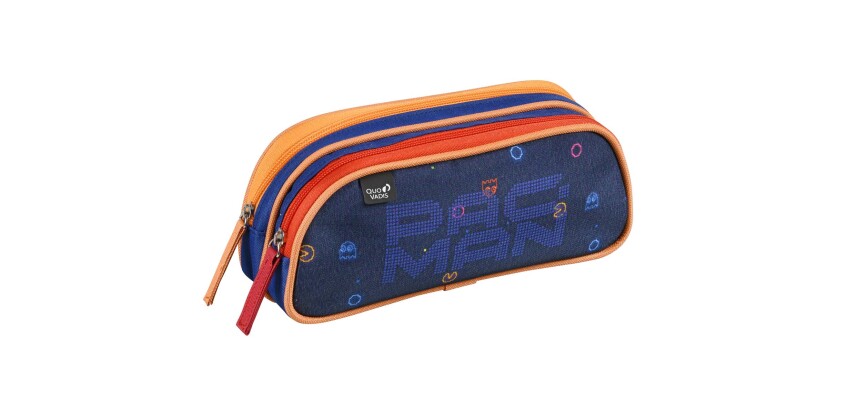 Quo Vadis - Trousse scolaire - Rectangle - Pac man - Néon - Toile (polyester) - 2 compartiment(s)
