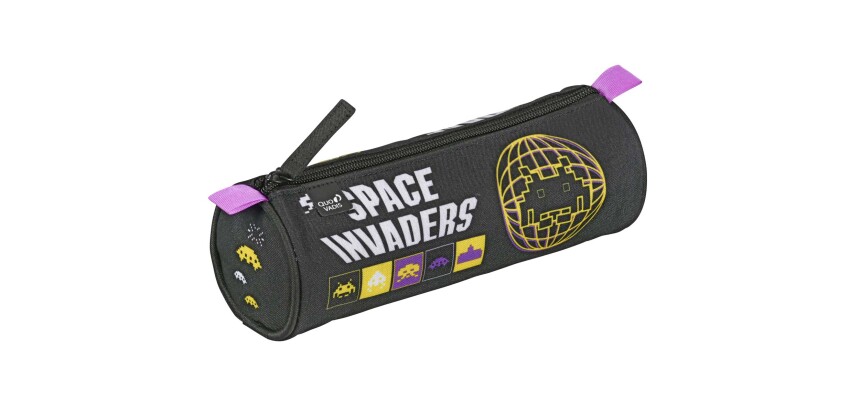 Quo Vadis - Trousse scolaire - Ronde - Space invaders - Warning - 23x8x8 cm Toile (polyester) - 1 compartiment(s)