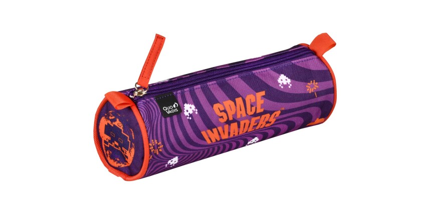 Quo Vadis - Trousse scolaire - Ronde - Space invaders - Violet - 23x8x8 cm Toile (polyester) - 1 compartiment(s)