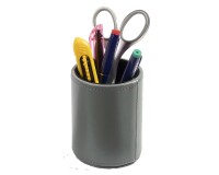 Quo Vadis - Pot à crayons - Satiny - Gris - 10 x 7 cm - Cuir pleine fleur de vachette