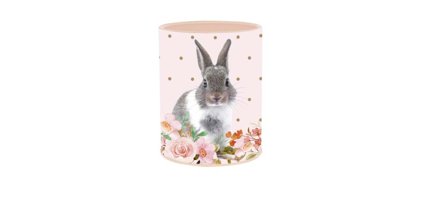 Quo Vadis - Pot à crayons - Mes potes à pattes mignons - Lapin fleurs - 8x8x10,5 cm Métal