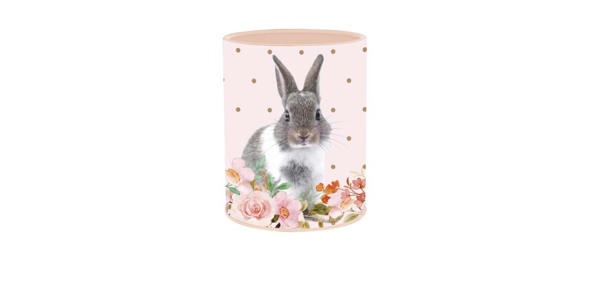 Quo Vadis - Pot à crayons - Mes potes à pattes mignons - Lapin fleurs - 8x8x10,5 cm Métal