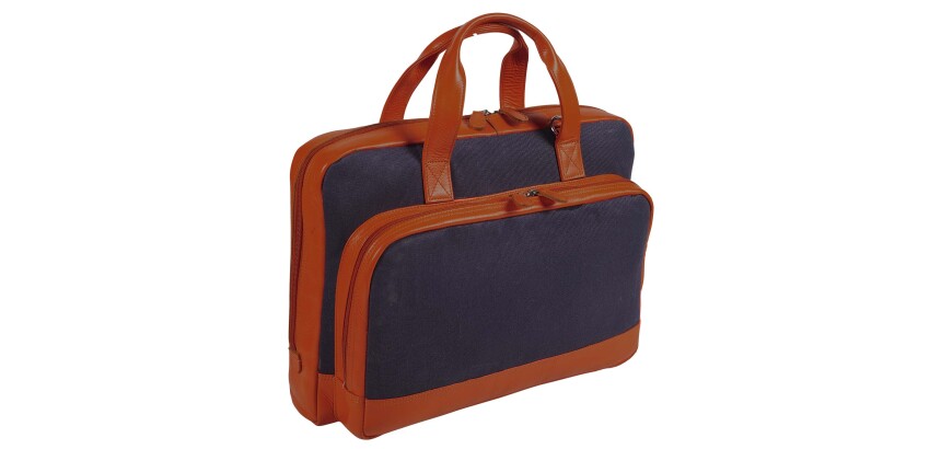 Quo Vadis - Sacoche - S1829 - Bleu brique - 39x28x11 cm Cuir pleine fleur de vachette - 2 compartiment(s) - Avec bandoulière et poignée