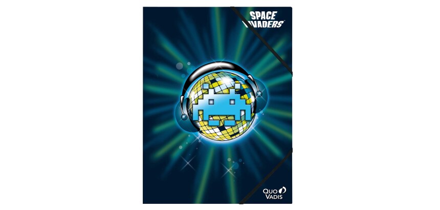 Quo Vadis - Chemise 3 rabats élastique - Space invaders - Blanc - 24x32 cm - par 10