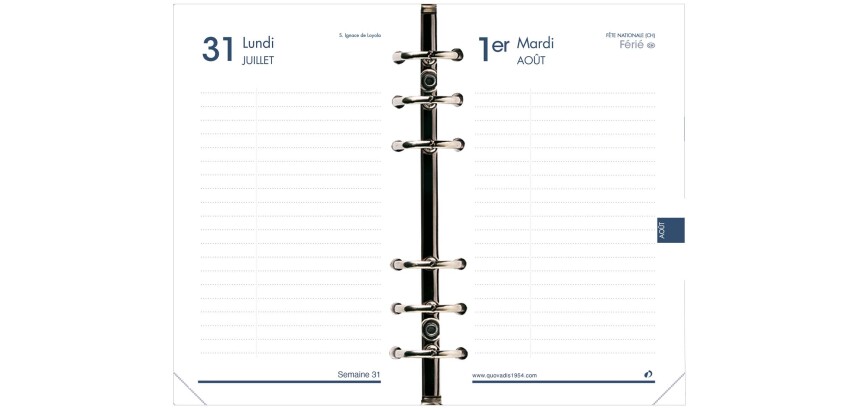 Quo Vadis - Recharge Organiseur - 2026-2027 - Timer 17 - Journalier - Français - 12 mois de août à juillet - 10x17 cm