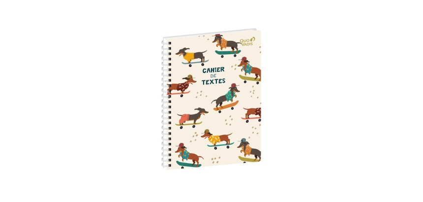 Quo Vadis - Cahier de textes - Spiralé - Français - Animascot - Chien - Journalier - 15x21 cm