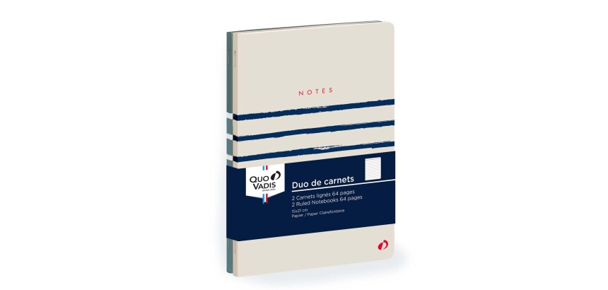 Quo Vadis - Carnet de notes - Fantaisie - Blanc - Pages Lignées - 15x21 cm - par 2