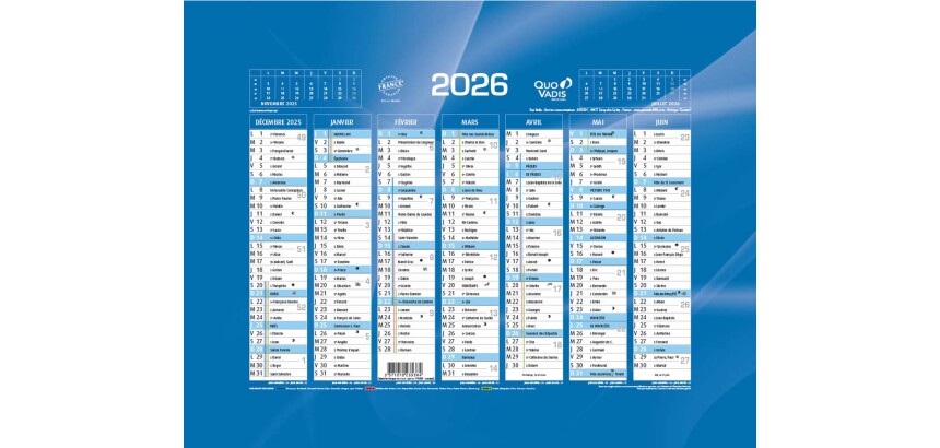Quo Vadis - Calendrier mural - 2026 - Français - Classic - 14 mois de déc. à janv - 18x13,5 cm - par 10