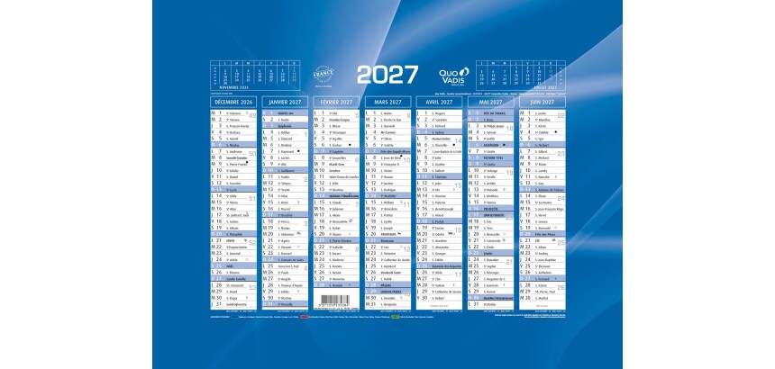 Quo Vadis - Calendrier mural - 2027 - Français - Classic - 14 mois de décembre à janvier - 18x13,5 cm - par 10